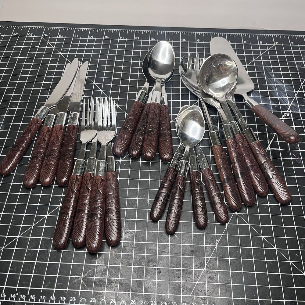 Western Cowboy Tooled Leather Style 21-Piece Stainless Steel Flatware Set